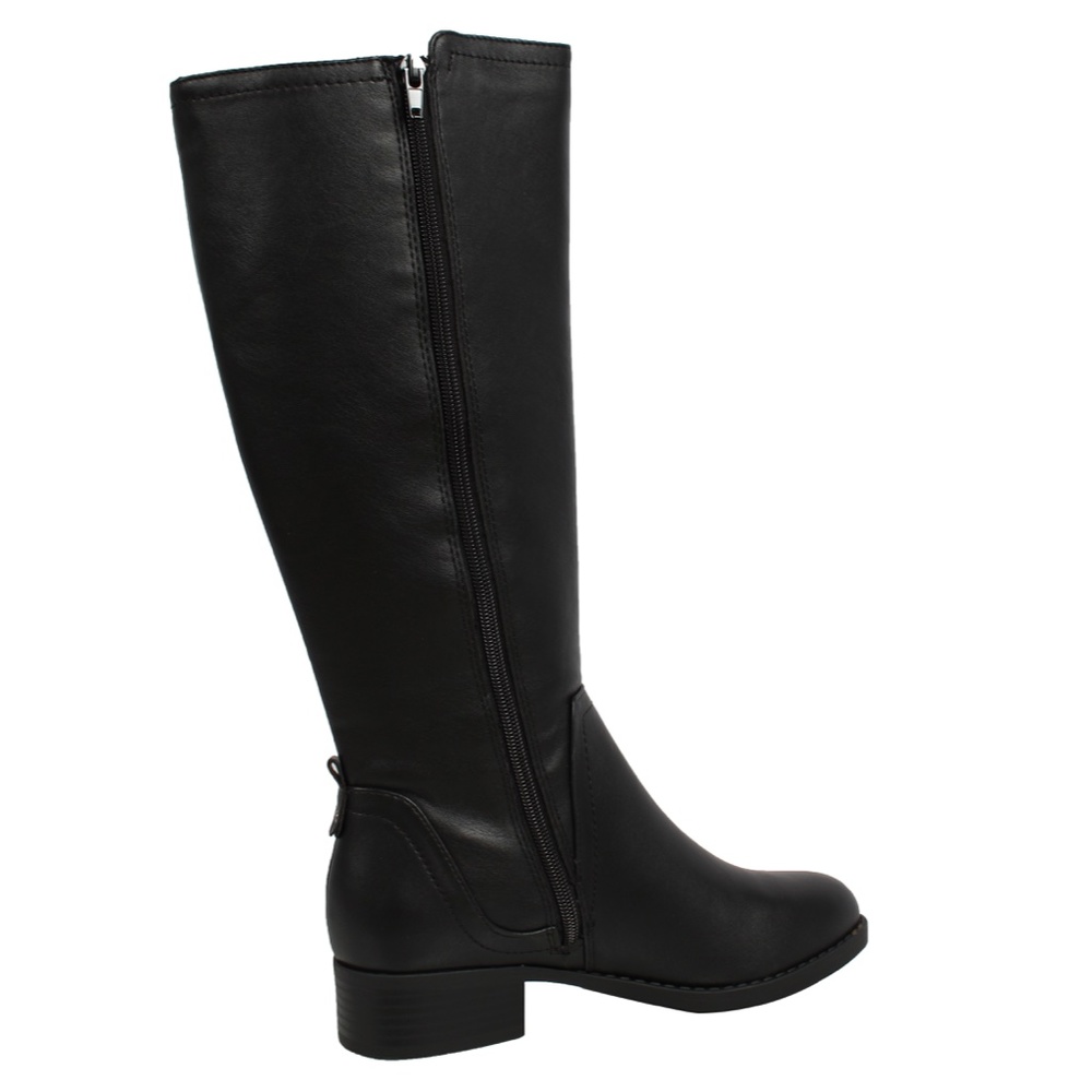 Black Faux Leather Knee High Low Block Heel - Picture 4 of 4